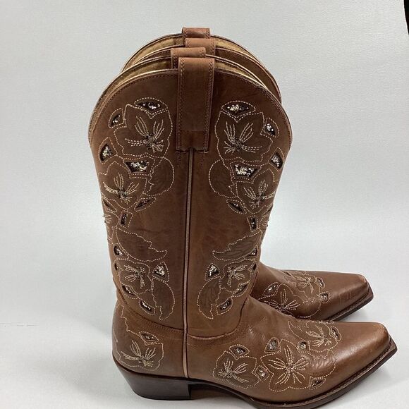 Shyanne Brown Embroidered Heeled Boots - Picture 2 of 16